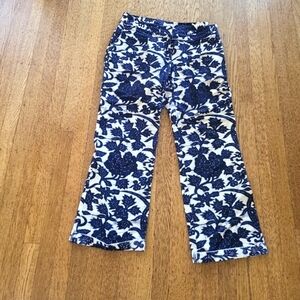 LOFT Navy and Cream Floral Cropped Pants